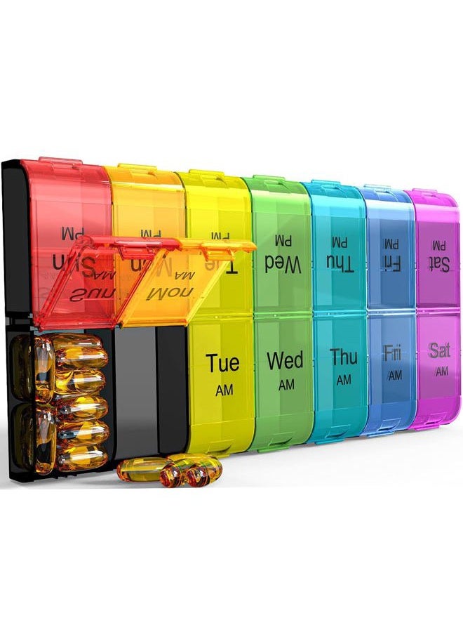 COLORWING Extra Large Pill Container 2 Times a Day, Weekly XL AM PM Pill Case, 7 Day Pill Box Twice a Day, Big Oversized Daily Medicine Organizer for Vitamins, Medication Dispenser (Rainbow) - Image 1