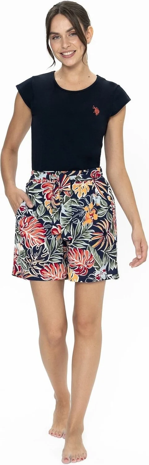U.S. Polo Assn. 20027 Women's Short Sleeve Crew Neck Shorts Pajama Set-Navy Blue