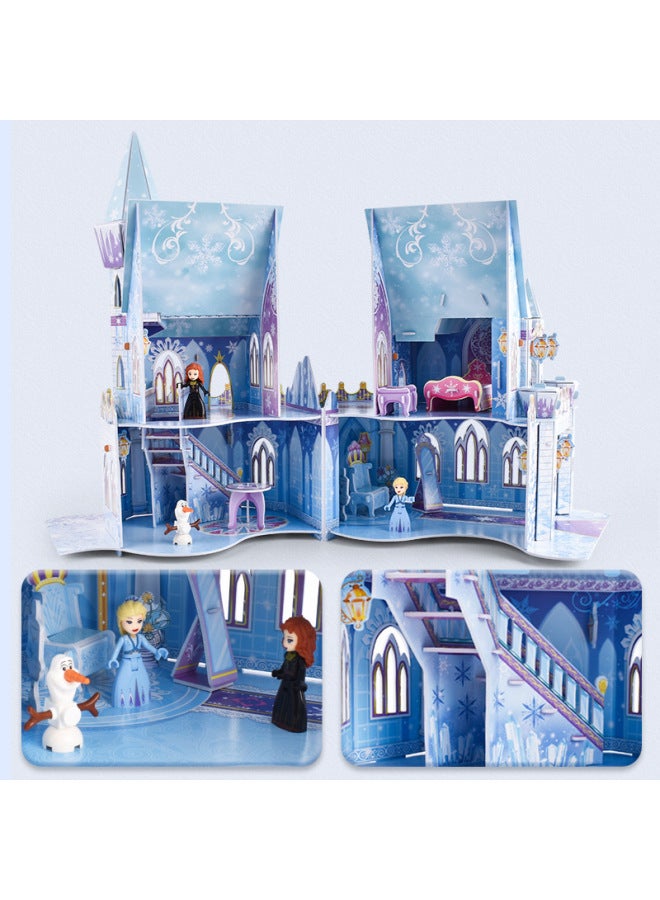 Ice Castle Children's Three-dimensional Puzzle 3d Assembled Model Toy Girl's Patchwork Cottage Birthday Gift-Color:Ice And Snow Puzzle Castle + Colored Lights + Characters - Image 5
