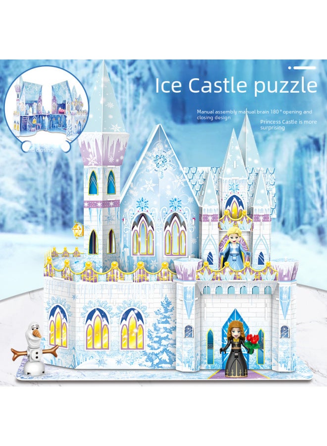 Ice Castle Children's Three-dimensional Puzzle 3d Assembled Model Toy Girl's Patchwork Cottage Birthday Gift-Color:Ice And Snow Puzzle Castle + Colored Lights + Characters - Image 3