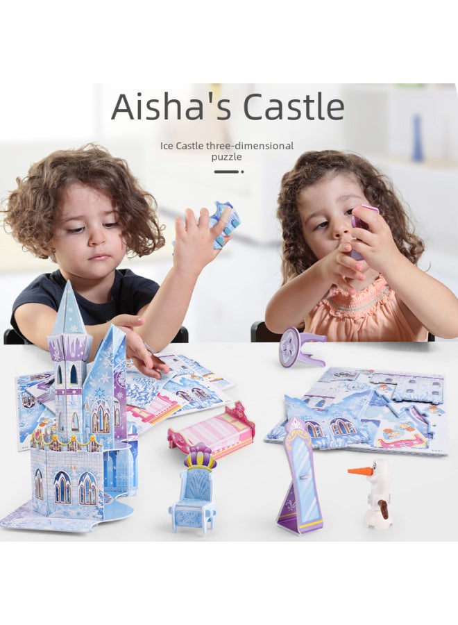 Ice Castle Children's Three-dimensional Puzzle 3d Assembled Model Toy Girl's Patchwork Cottage Birthday Gift-Color:Ice And Snow Puzzle Castle + Colored Lights + Characters - Image 4