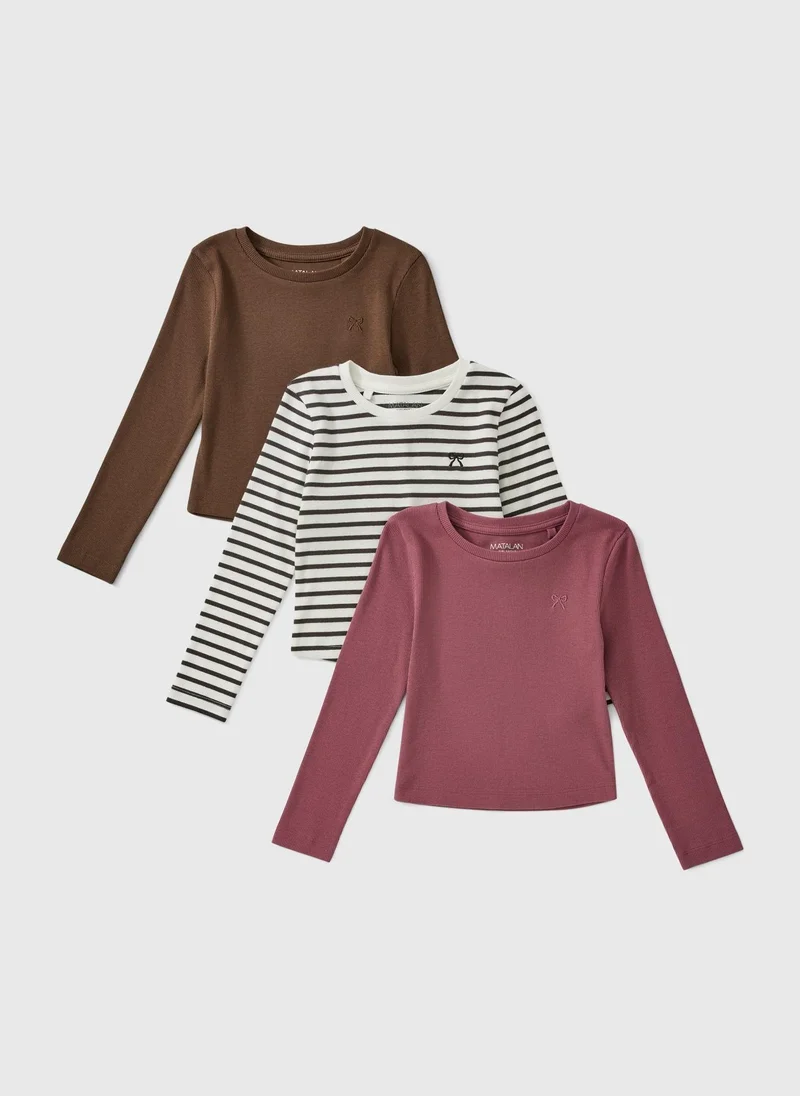 Matalan 3 Pack Girls Ribbed Long Sleeve Tops