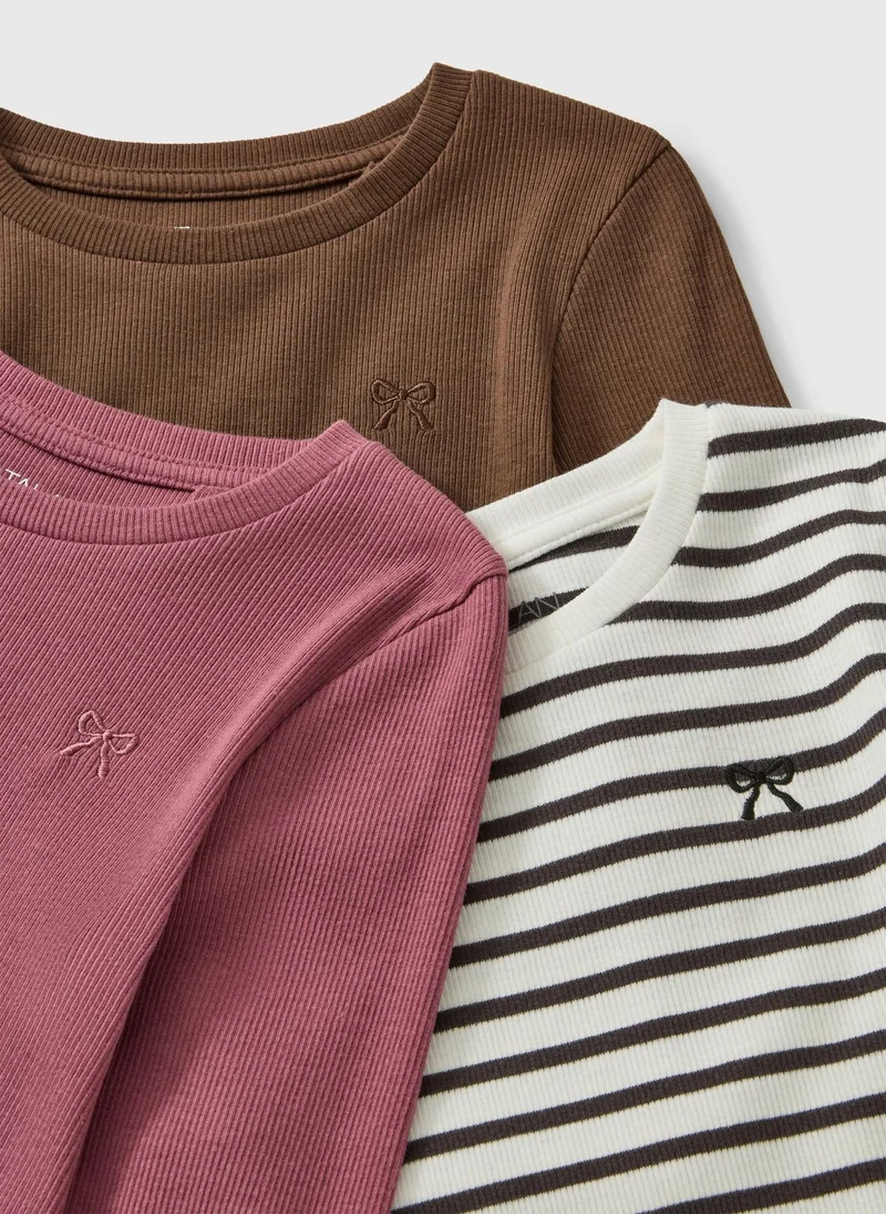 Matalan 3 Pack Girls Ribbed Long Sleeve Tops