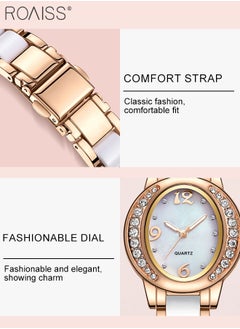 roaiss 2PCS Women's Stainless Steel Strap Bracelet Watch Set Analog Display Oval Dial Quartz Watch with Diamond-Set Bezel and Stylish Bracelet Elegant Watch Set as Gift for Ladies  - Image 5
