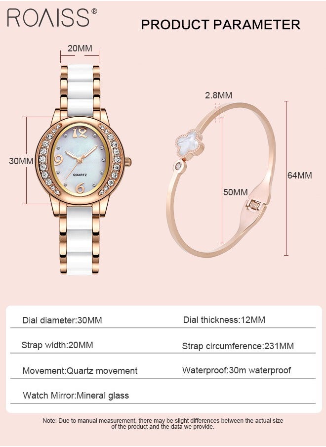 roaiss 2PCS Women's Stainless Steel Strap Bracelet Watch Set Analog Display Oval Dial Quartz Watch with Diamond-Set Bezel and Stylish Bracelet Elegant Watch Set as Gift for Ladies  - Image 4