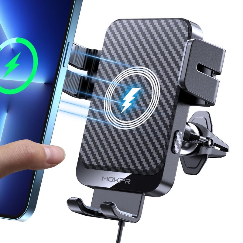 MOKPR Wireless Car Charger, 15W Fast Charging Auto-Clamping Car Charger Phone Mount Air Vent Cell Phone Holder Compatible iPhone 16/15/14/13/13 Pro/12 pro/12/11, Samsung Galaxy S23/S22/S21/S20, etc - Image 1