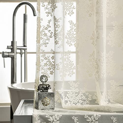 YJ YANJUN Ivory Lace Shower Curtain - Shabby Chic Flower Shower Curtain with Attached Valance, Luxury Lace Curtain for Bathroom, Farmhouse Shower Curtains, 72 x 72 Inch, Light Beige - Image 3