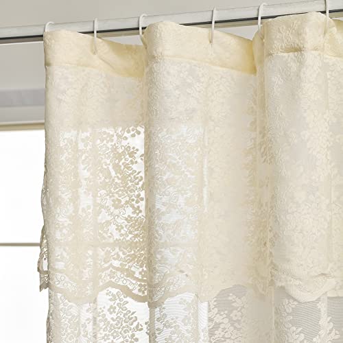 YJ YANJUN Ivory Lace Shower Curtain - Shabby Chic Flower Shower Curtain with Attached Valance, Luxury Lace Curtain for Bathroom, Farmhouse Shower Curtains, 72 x 72 Inch, Light Beige - Image 2