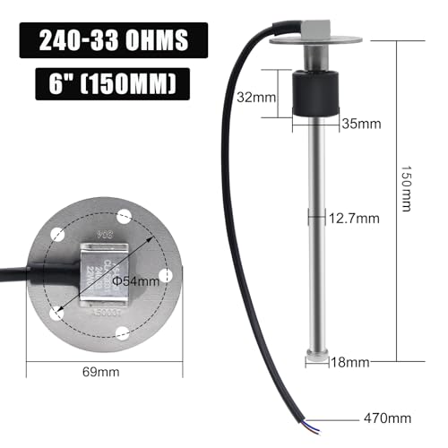 Geloo 240-33 ohms Marine Fuel Sending Unit Stainless Steel Fuel Gas Sender Water Fuel Level Gauge Sensor Boat Fuel Lever Sending Unit 5 Hole for Fuel Gauge & Water Lever Gauge Water Sender 17"(425mm) - Image 4