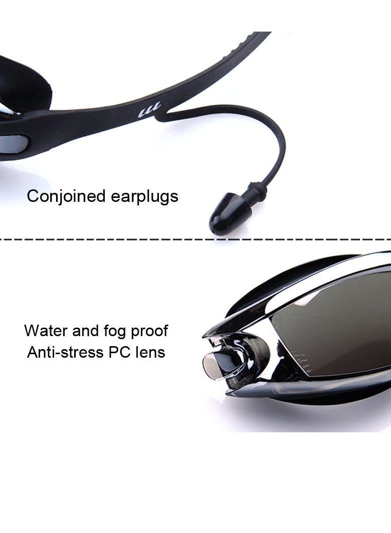 Generic Waterproof Swimming Goggles With Conjoined Earplug (Black) - Image 4