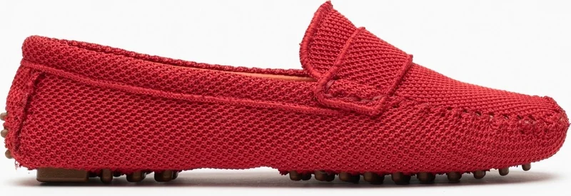 Nişantaşı Shoes Astoria Red Knitwear Inner Leather Flat Sole Women's Flat Shoes