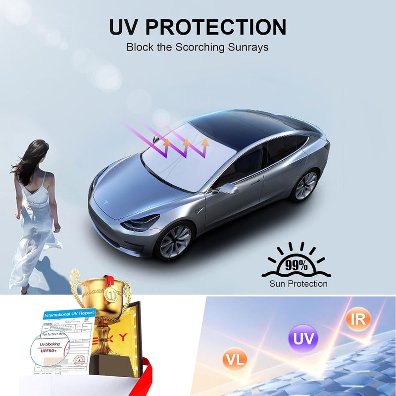 Tussgey 2024 New Version Tesla Model Y Sunshade Windshield Accessories【OEM Fit, Sun Blockage】 Heat Insulation Keep Cooling Foldable Light-Tight Front Window Sunshade for Model Y with Reinforced Velcro Strap - Image 5