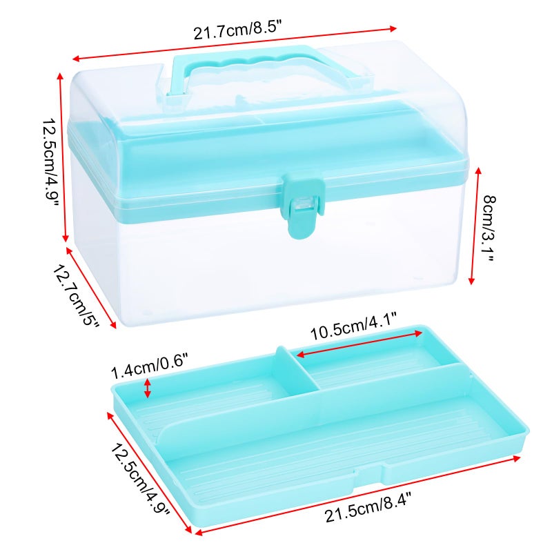 BTSKY Multipurpose Plastic Craft Storage Containers with Removable Tray, Clear Plastic Storage Box with Lid & Handle, Easy Carry & Stack Small Storage Container, 8.5x5x4.9 Inch, Rectangle-Blue - Image 3