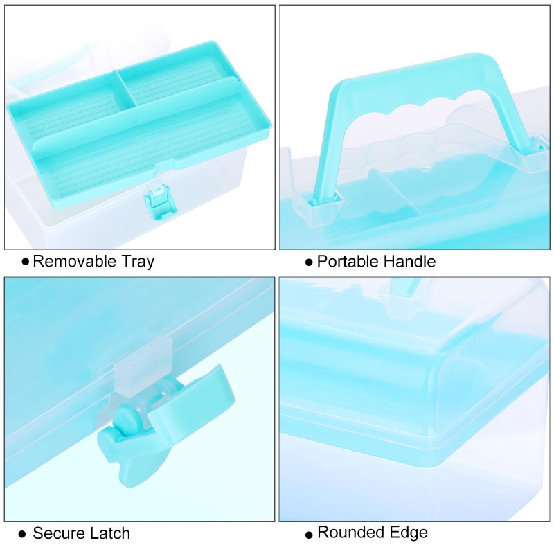 BTSKY Multipurpose Plastic Craft Storage Containers with Removable Tray, Clear Plastic Storage Box with Lid & Handle, Easy Carry & Stack Small Storage Container, 8.5x5x4.9 Inch, Rectangle-Blue - Image 4