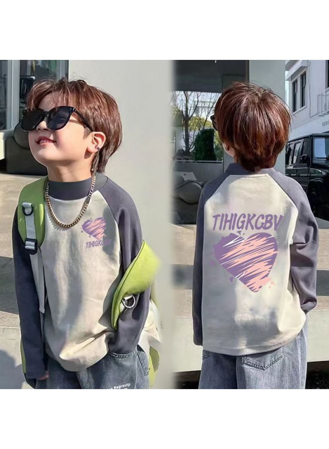 Boys' Half-high Collar Thermal Base Shirt Autumn And Winter Style For Older Boys, Winter Color-blocked Base Top Trendy - Image 2
