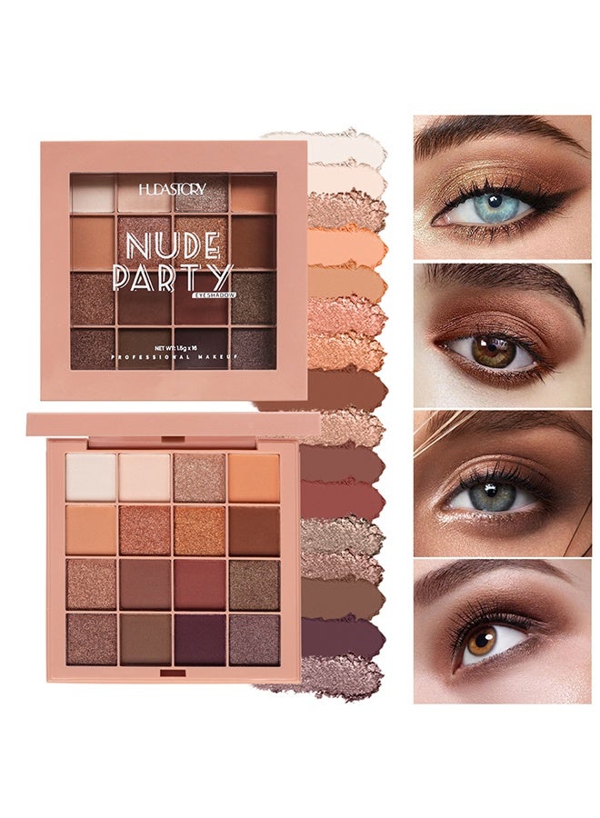 HUDA STORY Nude Darty  Eyeshadow Palette Chocolates 16 Colours Contour Palette Brown Eyeshadow Make Up Palettes Long Lasting Shimmer Matte Highly Pigmented Natural Look Travel Size Eye Shadows Palette For Women - Image 1