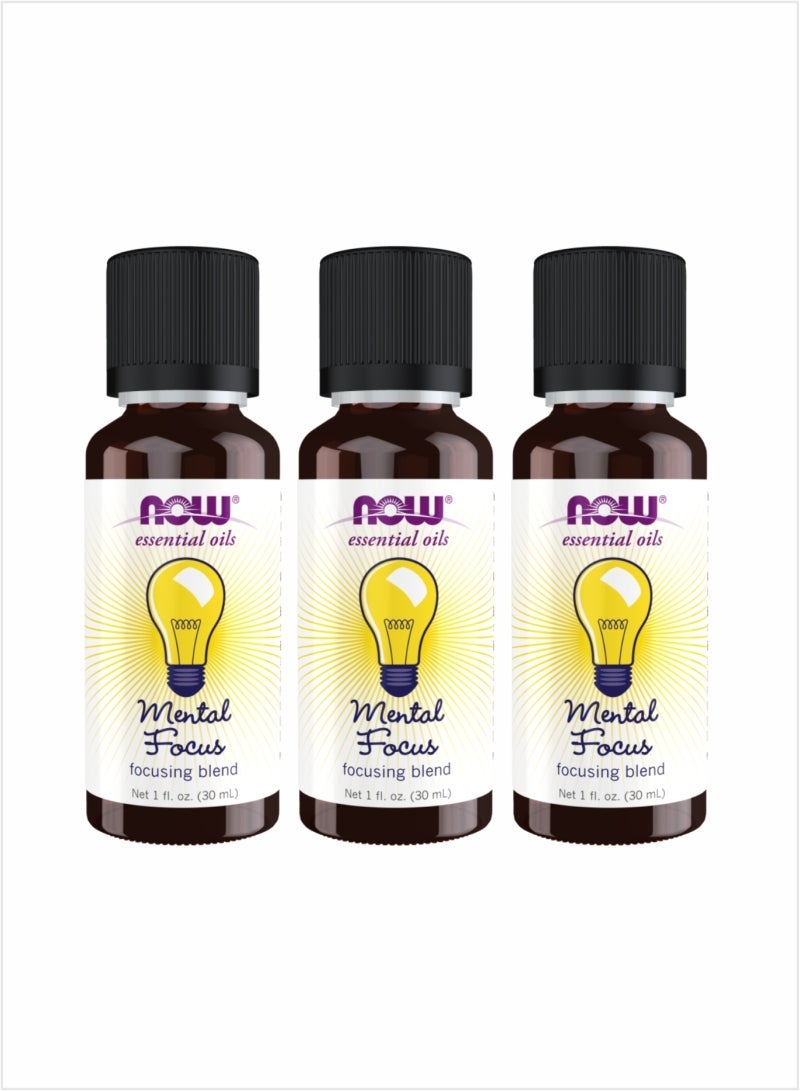 NOW Essential Oils Mental Focus Blend - Clarity & Concentration, 30ml (Pack of 3)