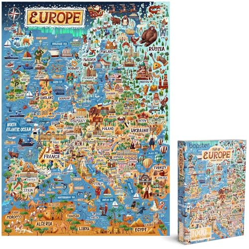 bopster Jigsaw Puzzles for Adults 1000 Piece Map of Europe Puzzle - European Jigsaw 1000 Piece Jigsaw Puzzles for Adults and Kids - Geography Gifts by bopster - Image 1