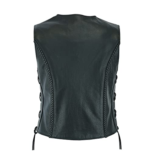 Leatherick Women Top Grain Genuine Buffalo Black Ladies Leather Vests for Motorcycle Bikers (as1, alpha, l, regular, regular, Black (With Braid), L) - Image 4