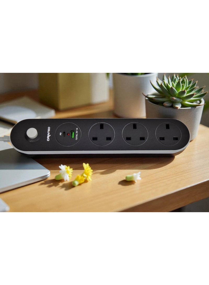 توصيلة كهرباء بثلاثة منافذ قوية ومتينة بقوة 2500 واط مع مدخل USB و BD بطول 3 أمتار - Image 3