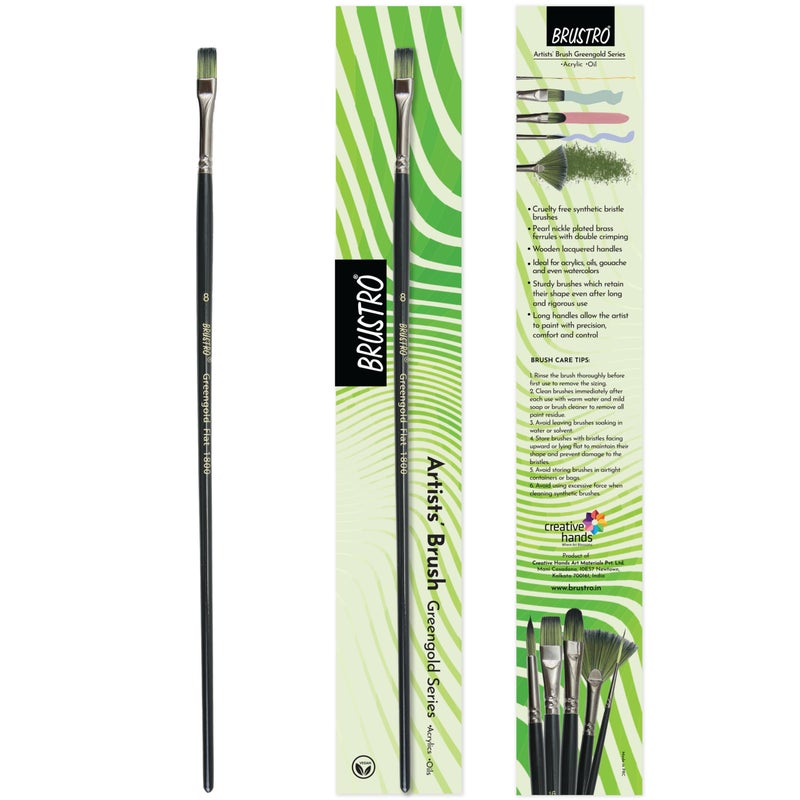 Brustro Artists Greengold Acrylic Brush Flat Series 1800 - Size - 8 | Ideal for Oil, Acrylic Painting on Paper, Canvas, Fine Art Students and Professional. - Image 5