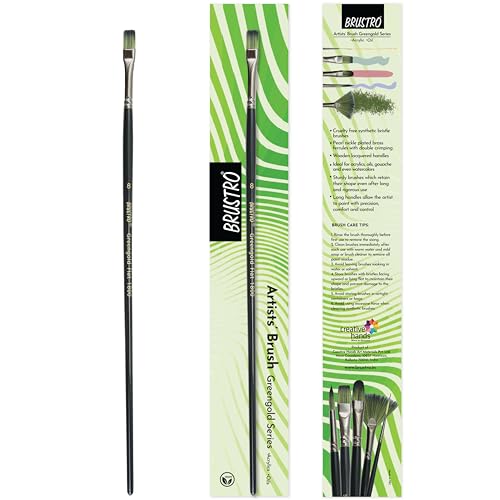 Brustro Artists Greengold Acrylic Brush Flat Series 1800 - Size - 8 | Ideal for Oil, Acrylic Painting on Paper, Canvas, Fine Art Students and Professional. - Image 1