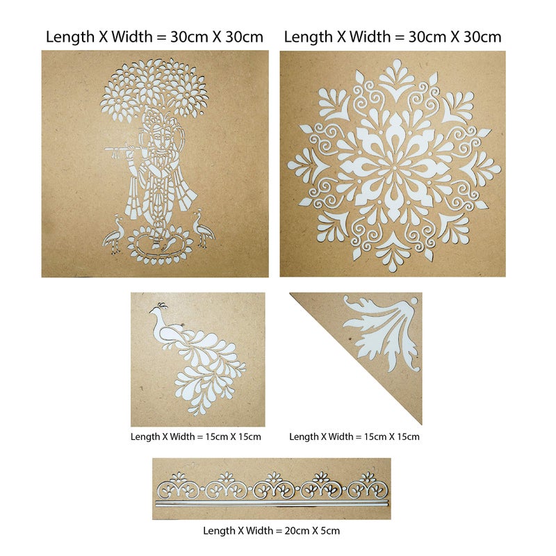 SWAGSTATION Mandala Big Size Rangoli Making Tools Kit, Rangoli Stencils Big Size - Set of 5 Stencil, 6 Rangoli Powder Colors Bottles- Multicolour - Image 3