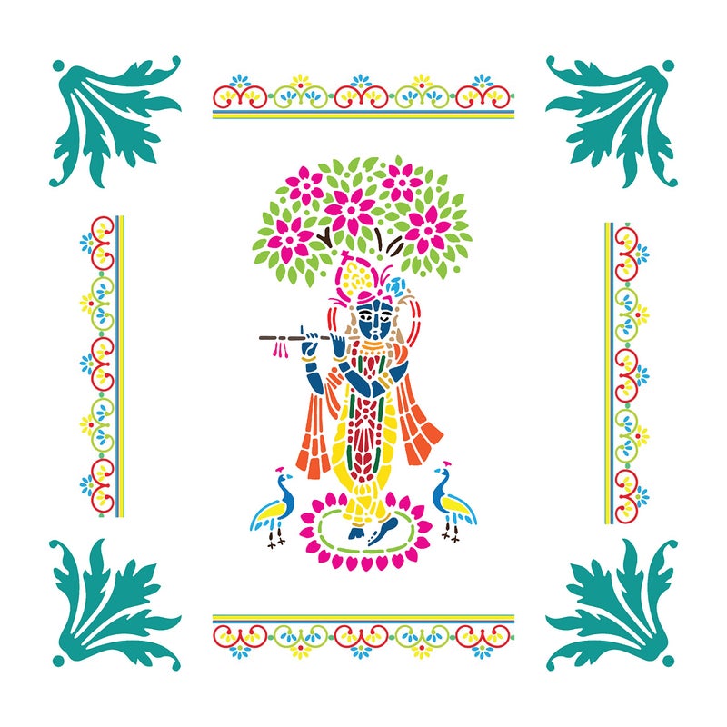 SWAGSTATION Mandala Big Size Rangoli Making Tools Kit, Rangoli Stencils Big Size - Set of 5 Stencil, 6 Rangoli Powder Colors Bottles- Multicolour - Image 4