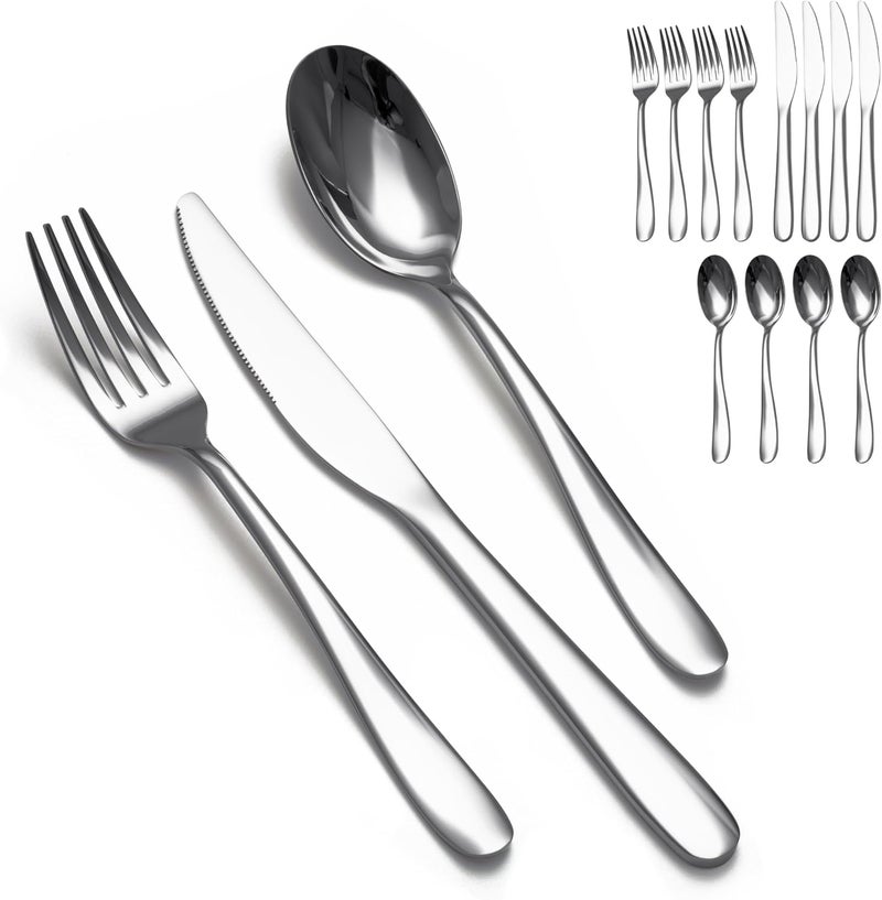 SANTUO Stainless Steel 12PCS Dinner Set combo with 4 Dinner Knives 4 Dinner Forks 4 Dinner SpoonsSilverware Set for Home Kitchen and Restaurant Mirror Polished Dishwasher Safe - Image 1