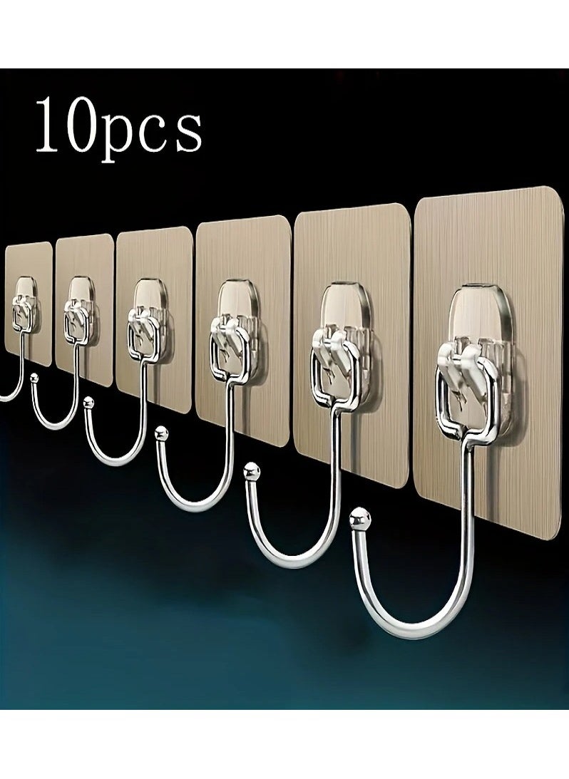 MASIA Set of 10 Self-Adhesive Wall Hooks – Heavy-Duty, Modern Design, Easy Installation Without Drilling or Marks – Ideal for Kitchen, Bathroom, and Living Rooms – Wall Hooks, Hanging Hooks, Adhesive Hooks  - Image 1