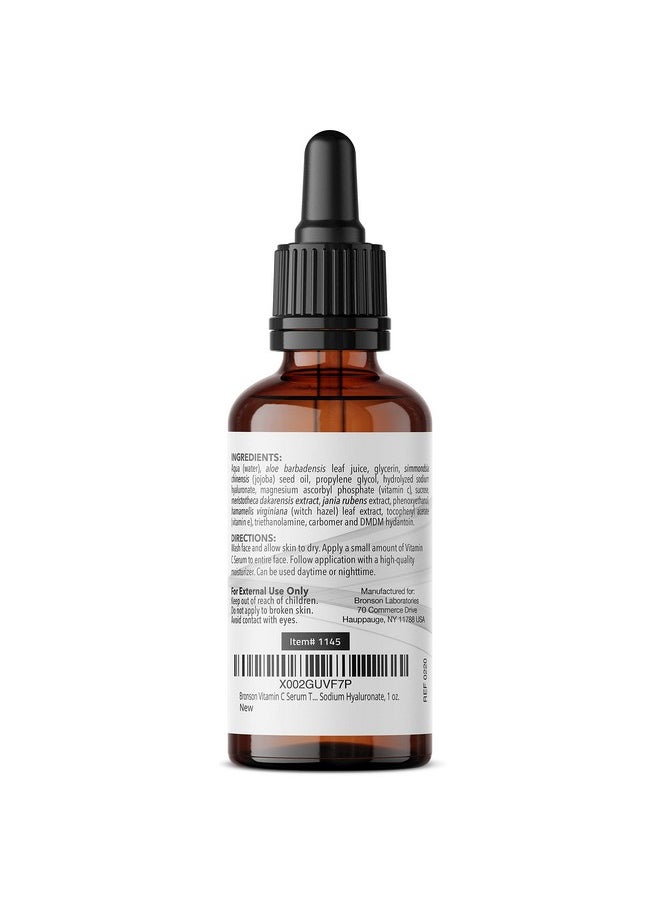 Bronson - Bronson Vitamin C Serum for Face, Anti Aging Facial Serum with Premium Hyaluronic Acid, Vitamin E, Aloe & Jojoba, Hydrating & Brightening Serum for Dark Spots, Fine Lines and Wrinkles 1 oz. - Image 1