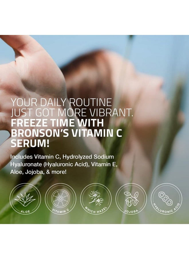 Bronson - Bronson Vitamin C Serum for Face, Anti Aging Facial Serum with Premium Hyaluronic Acid, Vitamin E, Aloe & Jojoba, Hydrating & Brightening Serum for Dark Spots, Fine Lines and Wrinkles 1 oz. - Image 1