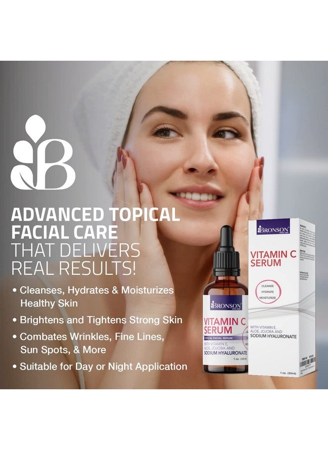 Bronson - Bronson Vitamin C Serum for Face, Anti Aging Facial Serum with Premium Hyaluronic Acid, Vitamin E, Aloe & Jojoba, Hydrating & Brightening Serum for Dark Spots, Fine Lines and Wrinkles 1 oz. - Image 1