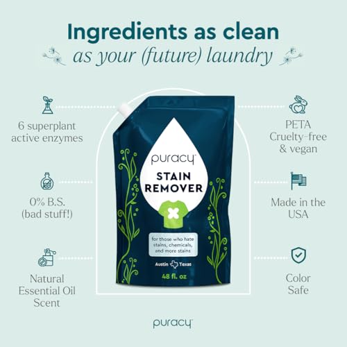 Puracy Stain Remover, Natural Based Travel and Laundry Stain Cleaner for Clothes, Baby Essentials, Kids Stains, Oil and Fabric Spot Cleaner, Unscented (Stain Remover Spray, 48 fl oz) - Image 4