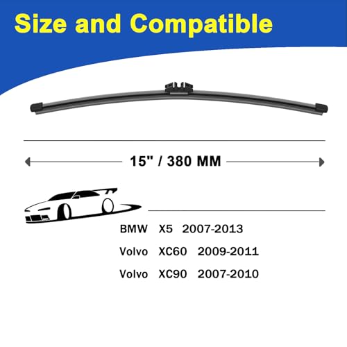SIMPWIBLD 15 inch Rear Wiper blades Replacement for 2007-2013 BMW X5/2009-2011 Volvo XC60 Windshield wiper blades (Pack of 1) - Image 2