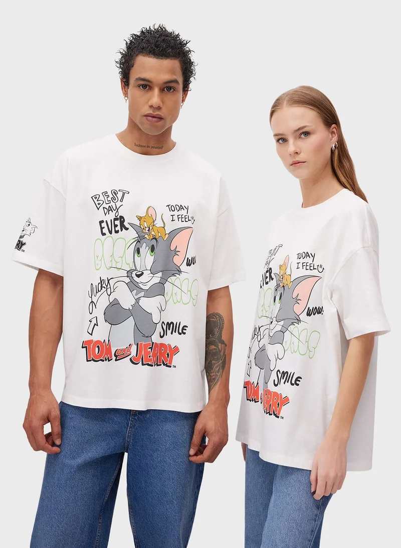 DeFacto Oversize Fit Tom & Jerry Licensed Printed Short Sl