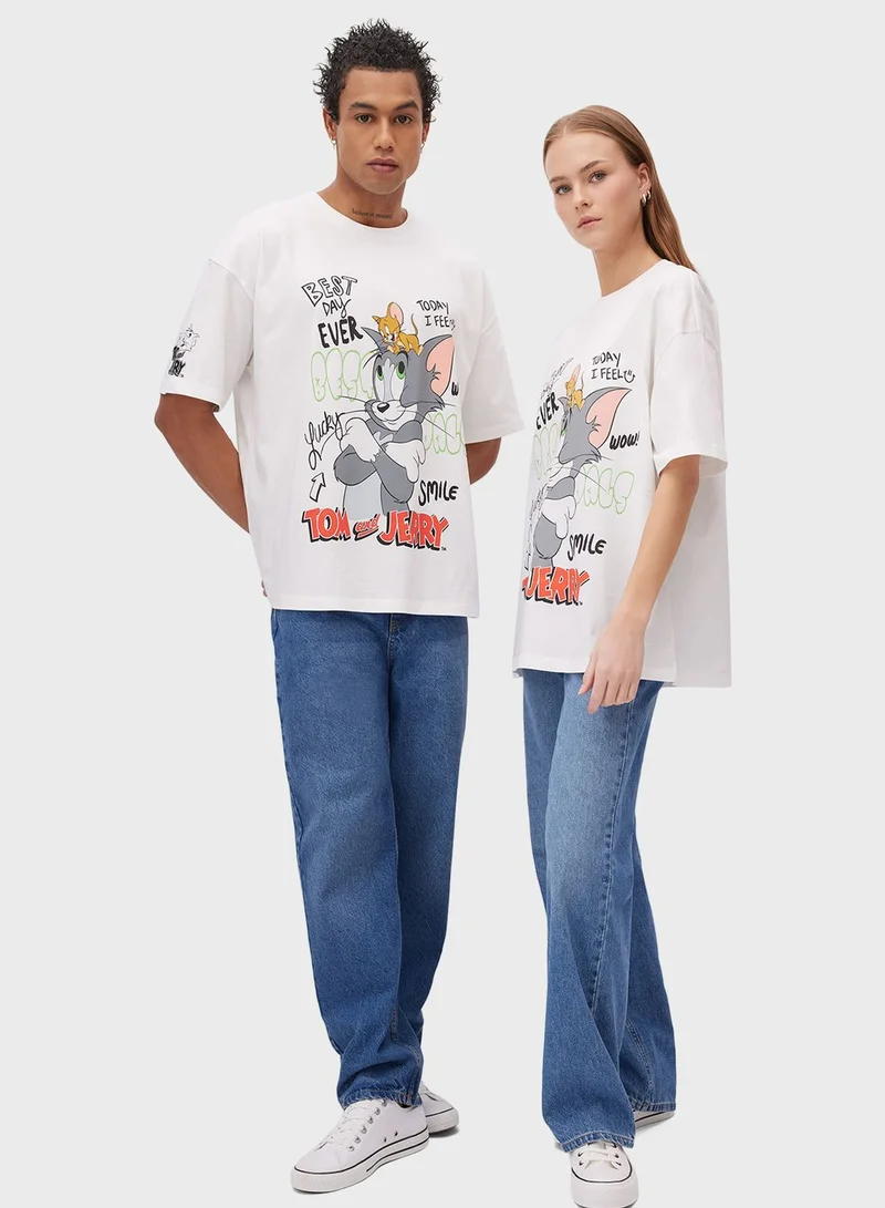 DeFacto Oversize Fit Tom & Jerry Licensed Printed Short Sl