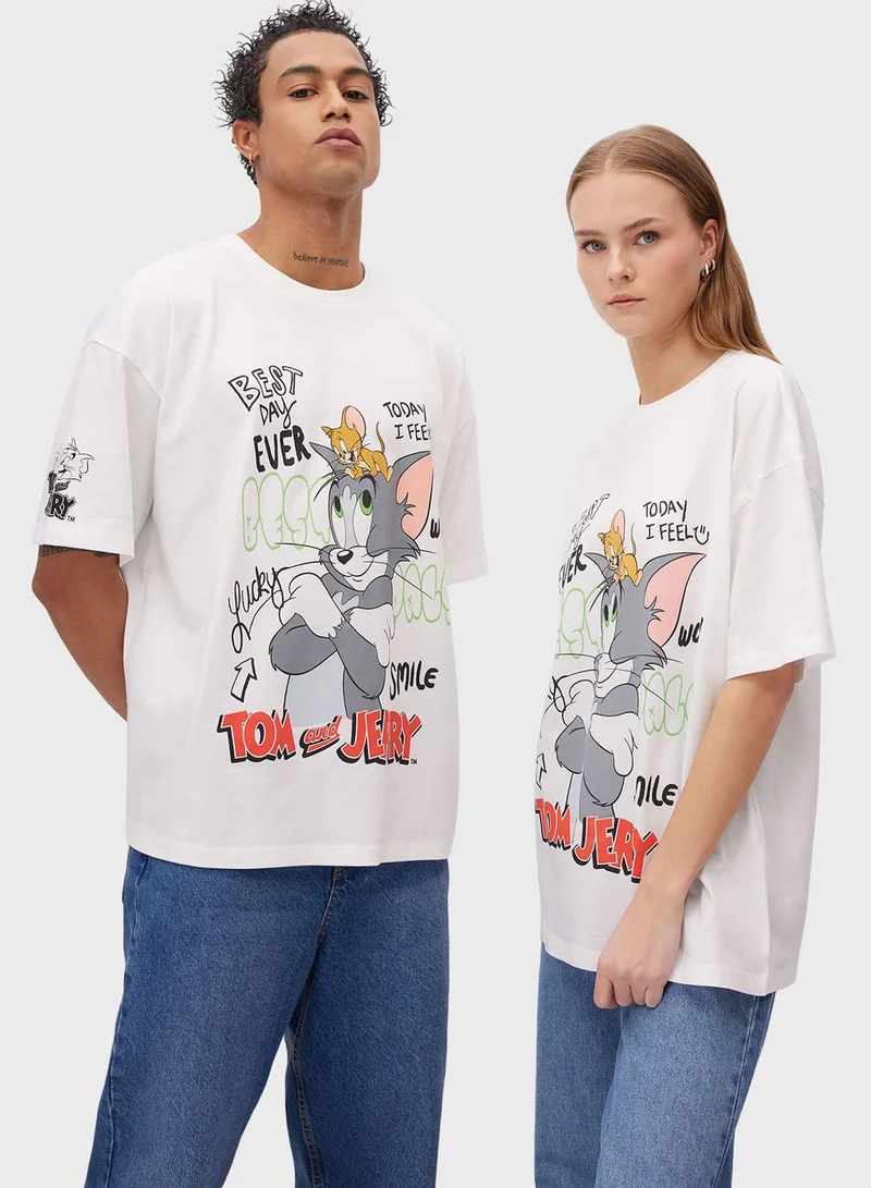 DeFacto Oversize Fit Tom & Jerry Licensed Printed Short Sl