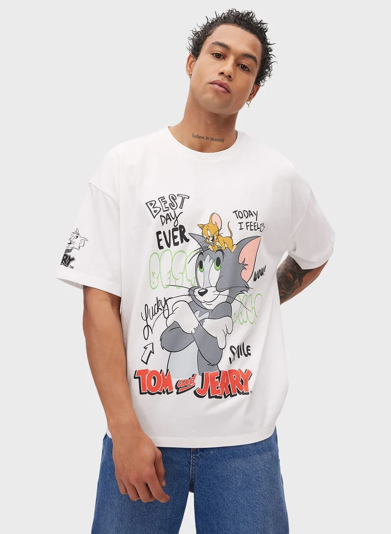 DeFacto Oversize Fit Tom & Jerry Licensed Printed Short Sl