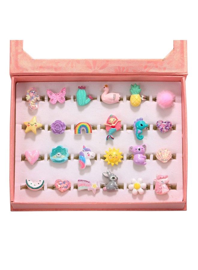 PinkSheep Little Girl Jewel Rings In Box Adjustable No Duplication Girl Pretend Play And Dress Up Rings (24 Bling Ring) - Image 1