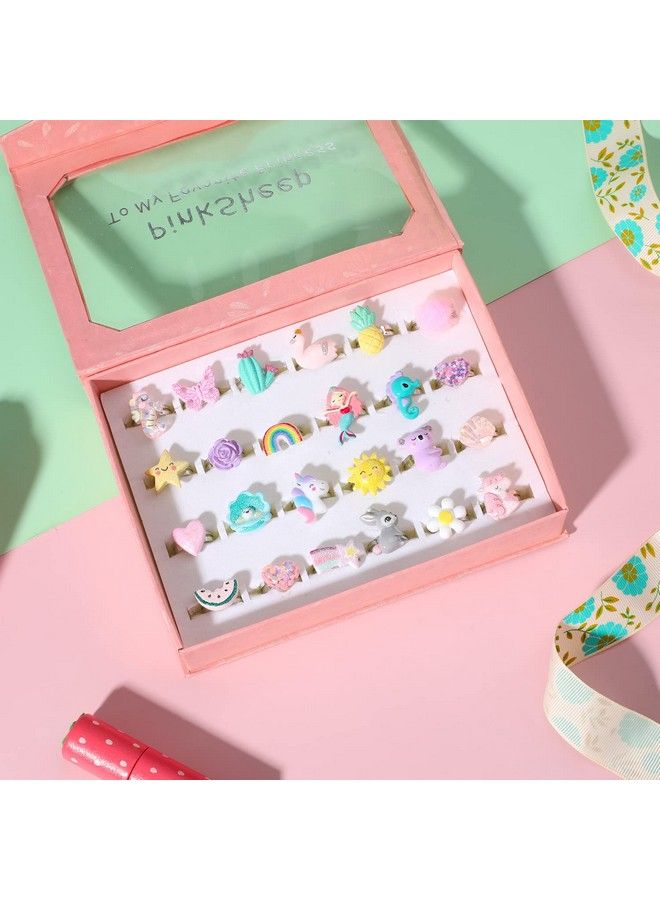 PinkSheep Little Girl Jewel Rings In Box Adjustable No Duplication Girl Pretend Play And Dress Up Rings (24 Bling Ring) - Image 3