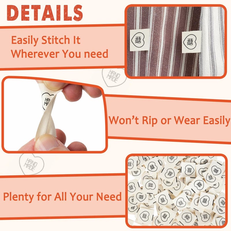TOGETRUE 100pcs Sewing Labels for Handmade Items, Durable Fabric Woven Tags with Handmade with Love Text, Sewing Labels for Crochet, Knitting, Sewing Projects and DIY Crafts (Style C) - Image 4