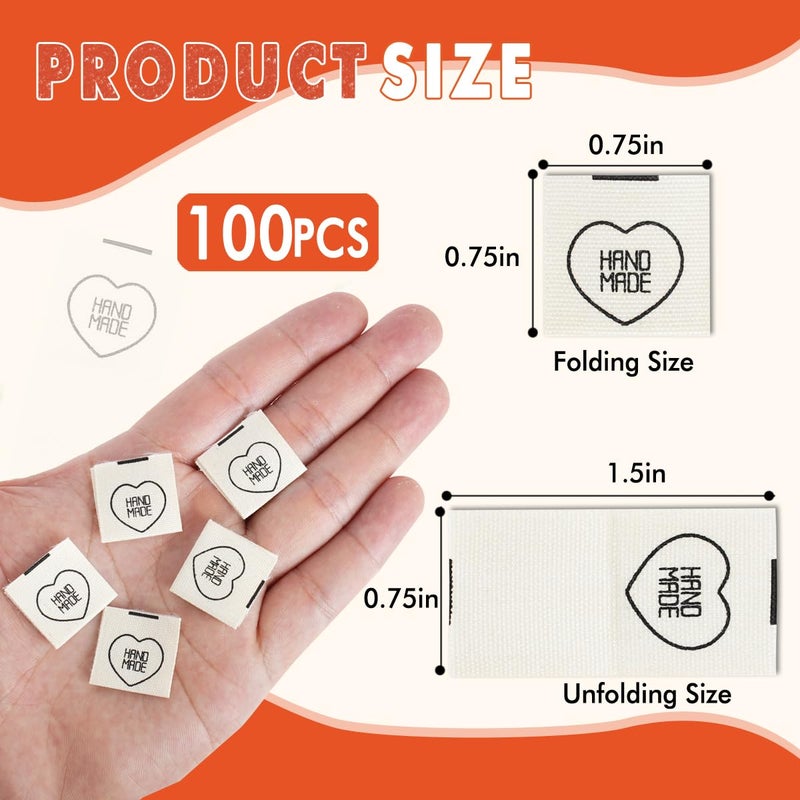 TOGETRUE 100pcs Sewing Labels for Handmade Items, Durable Fabric Woven Tags with Handmade with Love Text, Sewing Labels for Crochet, Knitting, Sewing Projects and DIY Crafts (Style C) - Image 2