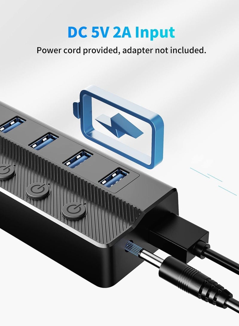 6-Port USB 3.0 Hub, USB Splitter for Laptop with Individual On/Off Switches and Light, 3ft Long Cord, USB Port Hub Extension for PC and Computer【Multiple USB Port】 6 USB data transfer ports make it ve - Image 4