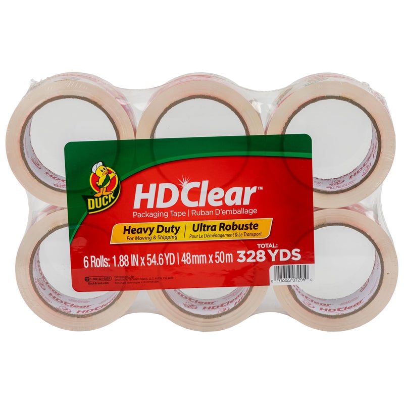 Duck Duck HD Clear Packing Tape - 6 Rolls, 328 Yards Heavy Duty Packaging for Shipping, Mailing, Moving & Storage Clear, Strong Refills Boxes 1.88 In. x 54.6 Yd. (441962)  - Image 1