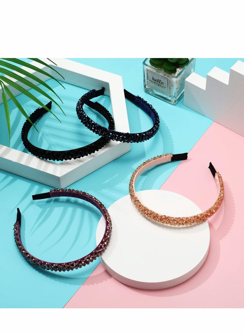 Headband for Women, Crystal Rhinestone Headbands Shiny Non-Slip Beaded Hairband Bling Hair Bands Accessories Decoration Women Girls (Purple, Black, Champagne, Navy Blue) - Image 3