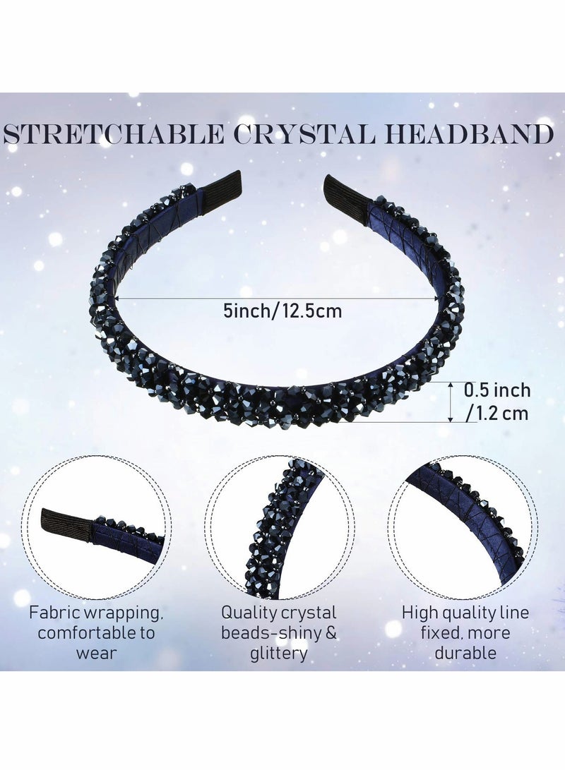 Headband for Women, Crystal Rhinestone Headbands Shiny Non-Slip Beaded Hairband Bling Hair Bands Accessories Decoration Women Girls (Purple, Black, Champagne, Navy Blue) - Image 2