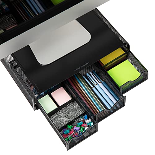 Mind Reader Monitor Stand, Ventilated Laptop Riser, Desktop Organizer, Storage, Metal Mesh, 13.25"L x 12.5"W x 3"H, Black - Image 4