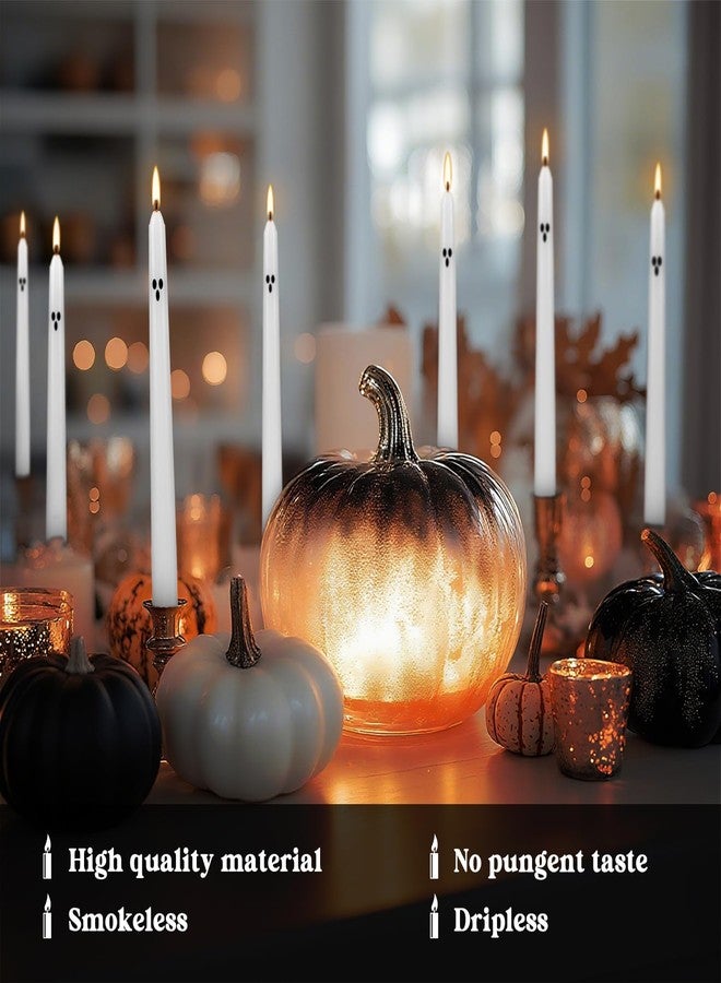 Grcdoyvl 12 Pack Halloween Taper Candles - 10 Inch White Ghost Face Smokeless Candles, Long-Lasting 7+ Hour Burn, Premium Wax for Spooky Decor & Parties - Image 4