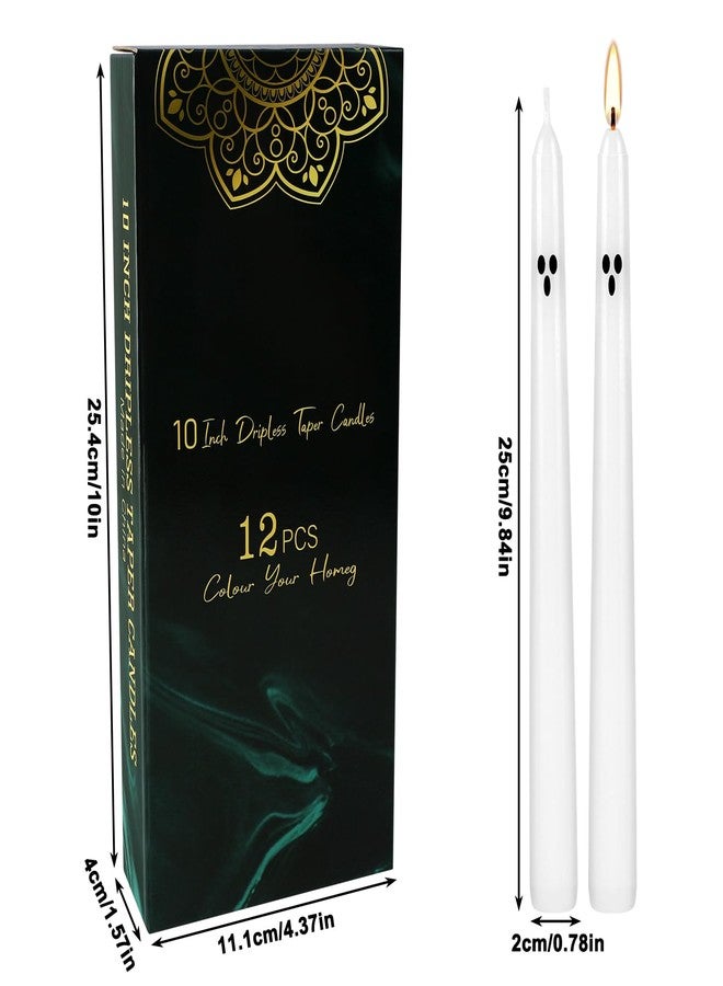 Grcdoyvl 12 Pack Halloween Taper Candles - 10 Inch White Ghost Face Smokeless Candles, Long-Lasting 7+ Hour Burn, Premium Wax for Spooky Decor & Parties - Image 3